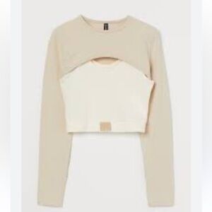H&M DIVIDED Cream Cut Out Two-part Crop Top Medium